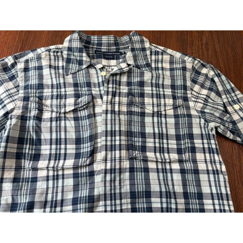 Ralph Lauren Sport Shirt Womens Size 8 Slim Fit Blue White Plaids Long Sleeve - Picture 5 of 15